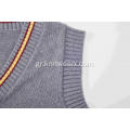 Boy's Knitted Contrast Stripe V-Neck School Vest